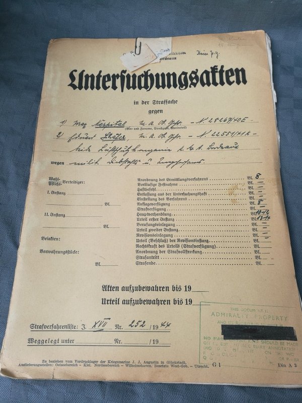 Original War Court file Kriegsmarine Bordeaux 1944 ww2