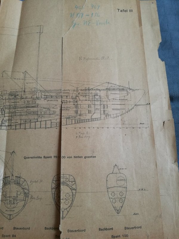 Kaiserliche Marine original Einrichtungspläne U-Boot wk1