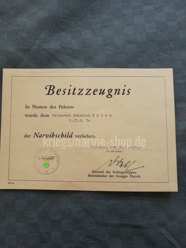 Original certificate of ownership ww2