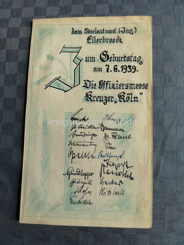 Kriegsmarine Glückwunschkarte Kreuzer Köln 2wk