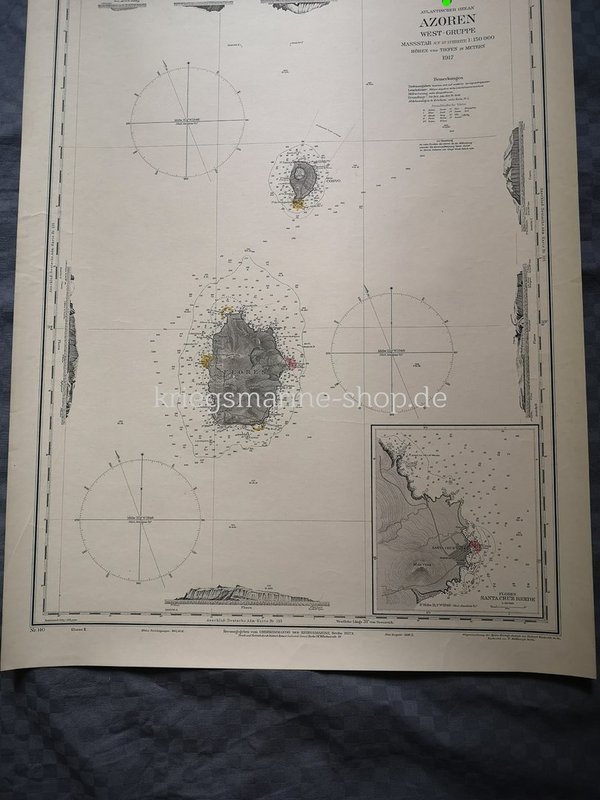 Kriegsmarine nautische Karte Azoren West-Gruppe 2wk