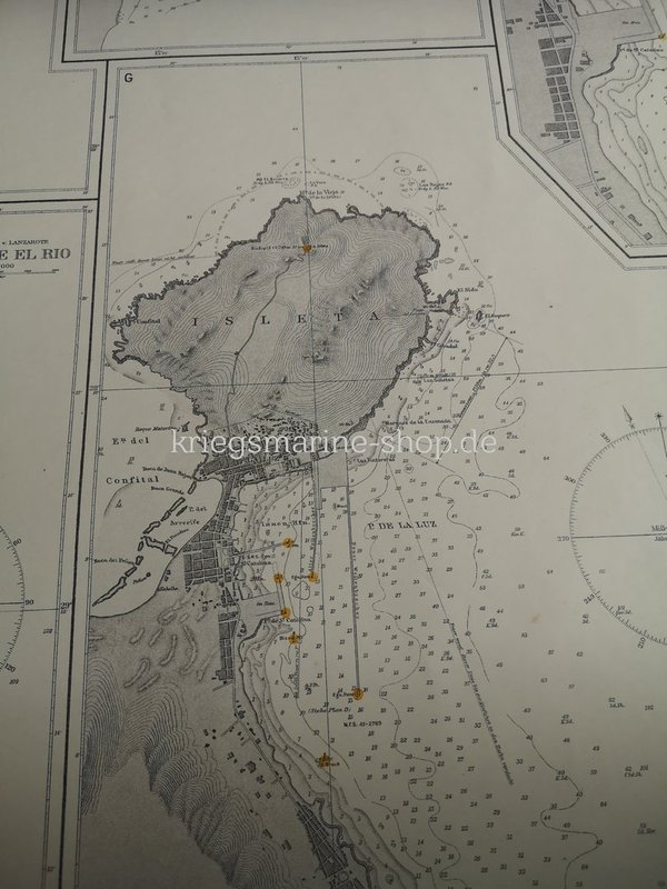 Kriegsmarine nautische Karte Ankerplätze Kanarische Inseln 2wk
