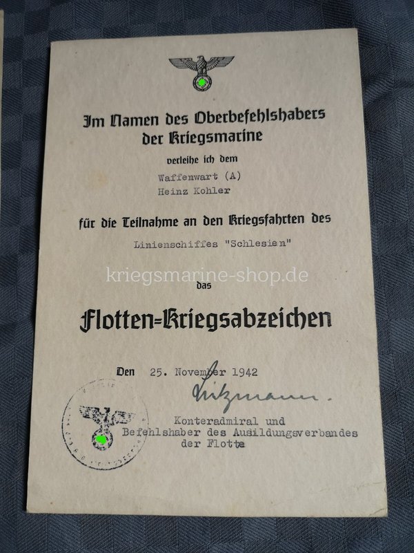 Kriegsmarine small estate certificates ww2