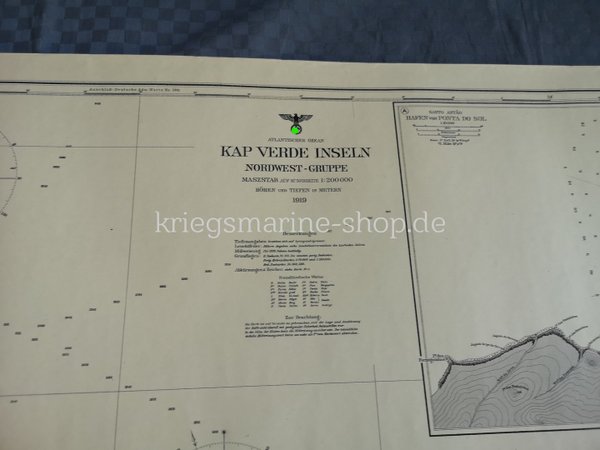 Kriegsmarine nautische Karte Kap Verde Inseln Nordwest 2wk