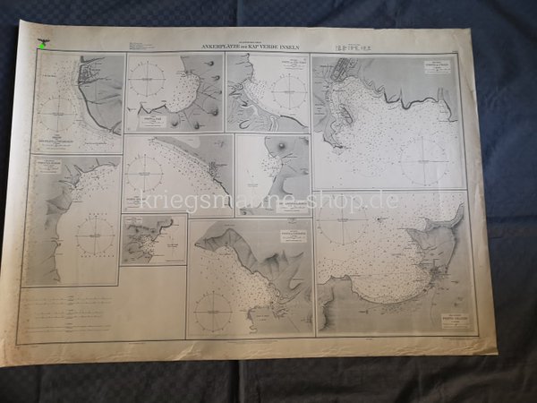 Kriegsmarine nautische Karte Ankerplätze Kap Verde Inseln 2wk
