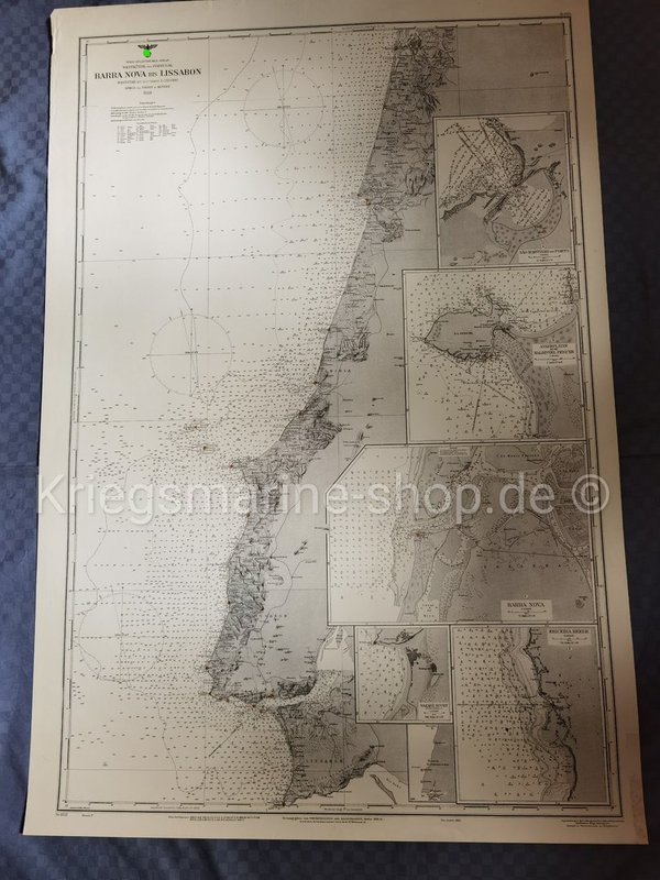 Kriegsmarine nautische Karte Westküste Portugal 2wk