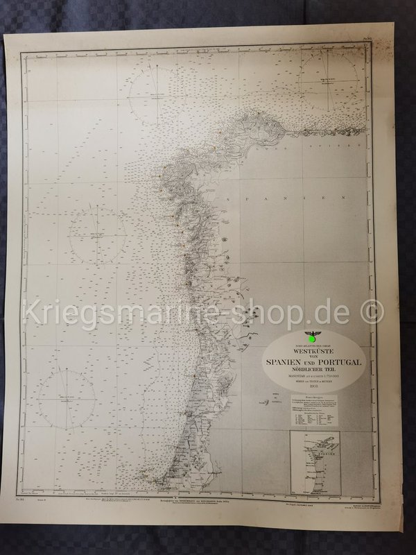 Kriegsmarine nautische Karte Westküste Spanien und Portugal 2wk