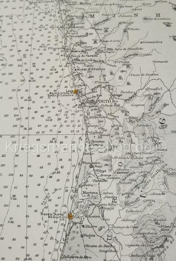 Kriegsmarine nautische Karte Westküste Spanien und Portugal 2wk