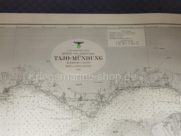 Kriegsmarine nautische Karte Tajo Mündung 2wk